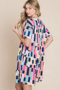 BOMBOM Ruched Color Block Short Sleeve Mini Dress - Brittney MADE