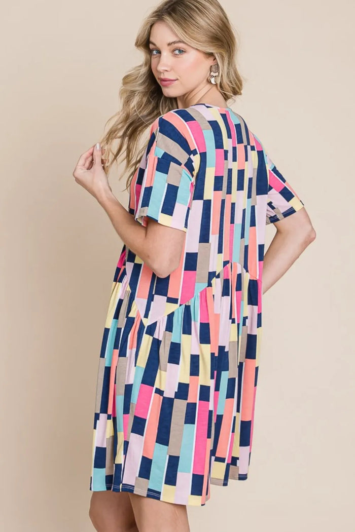 BOMBOM Ruched Color Block Short Sleeve Mini Dress - Brittney MADE