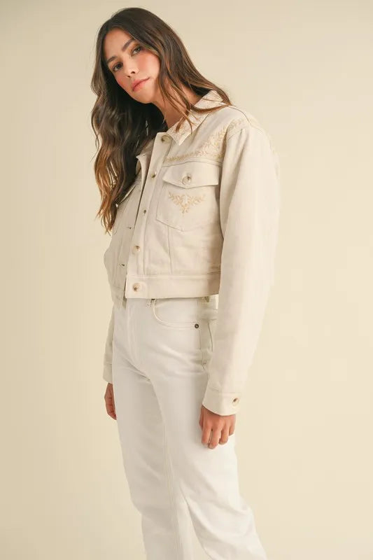 MABLE Embroidered Quilted Cropped Jacket - Brittney MADE