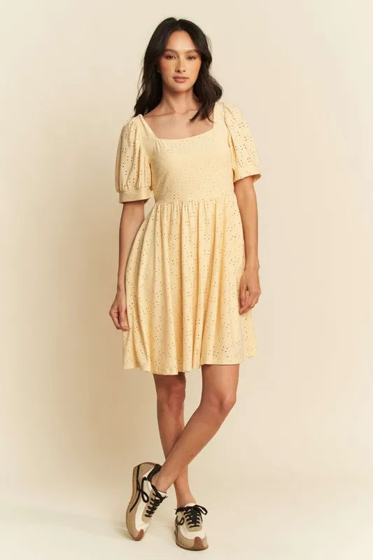 Davi & Dani Eyelet Baby Doll Romantic Square Neck Dress - Brittney MADE