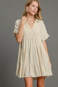 Umgee Full Size Raw Hem Folded Sleeve Tiered Dress Plus Size - Brittney MADE