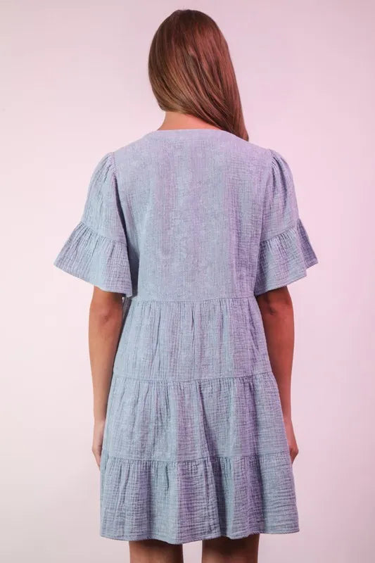 VERY J Mineral Washed Baby Bell Sleeve Woven Mini Dress - Brittney MADE