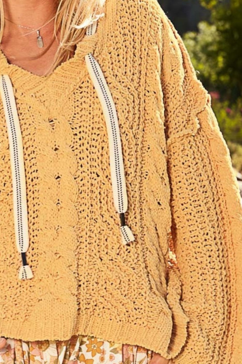 POL Cable Knit Hooded Chenille Sweater - Brittney MADE