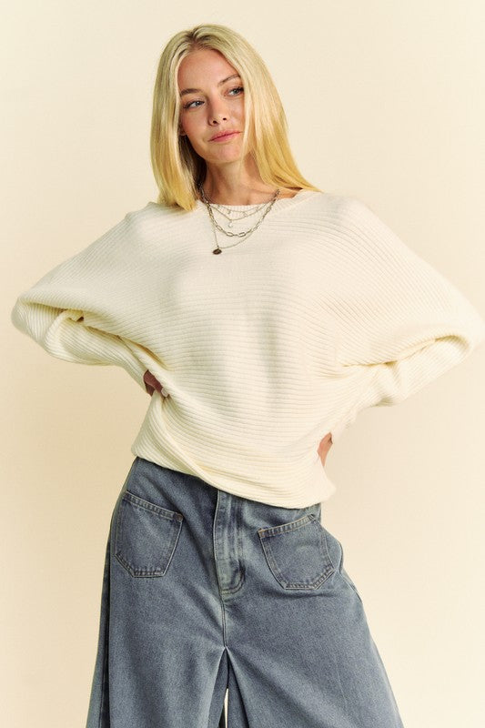 Davi & Dani Round Neck Batwing Sleeve Sweater - Brittney MADE