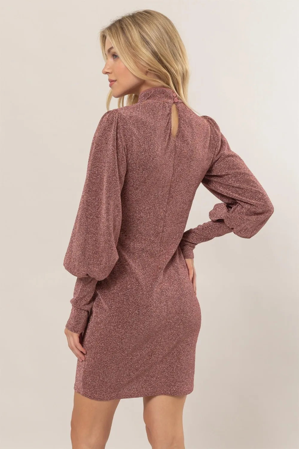 HYFVE Glitter Mock Neck Long Sleeve Mini Dress - Brittney MADE