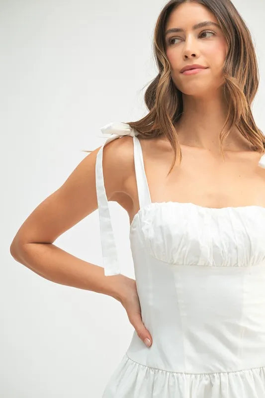 MABLE Shoulder Tie Corset Panel Mini Dress - Brittney MADE