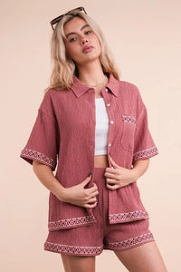VERY J Crinkled Woven Shirt Top & Shorts Set - Brittney MADE