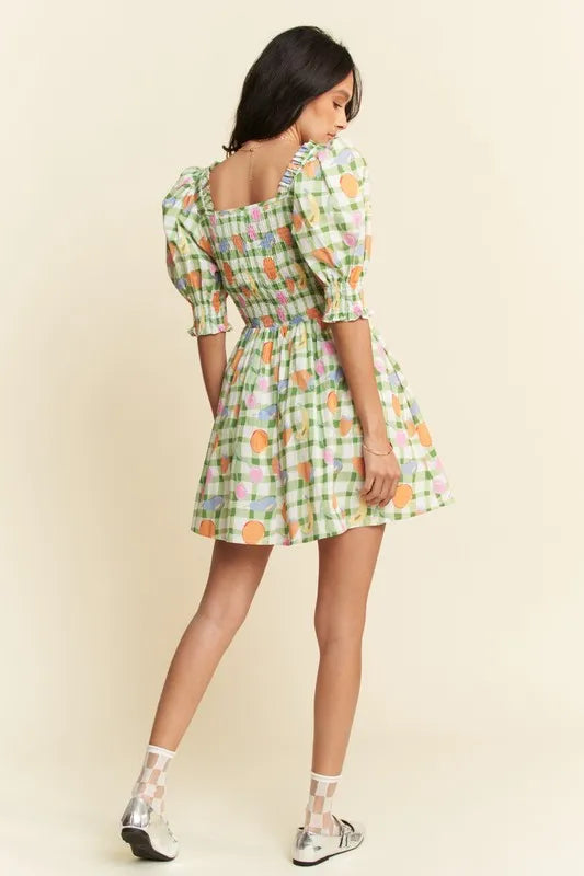 Davi & Dani Fruits Printed Smocking Mini Dress - Brittney MADE