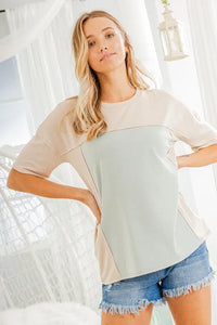 Heimish Full Size Contrast Round Neck Short Sleeve T-Shirt Plus Size - Brittney MADE