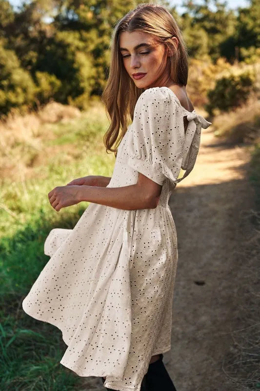 Davi & Dani Eyelet Baby Doll Romantic Square Neck Dress - Brittney MADE
