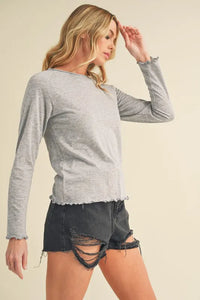 Aemi + Co Lettuce Hemline Round Neck Raglan Sleeve T-Shirt - Brittney MADE