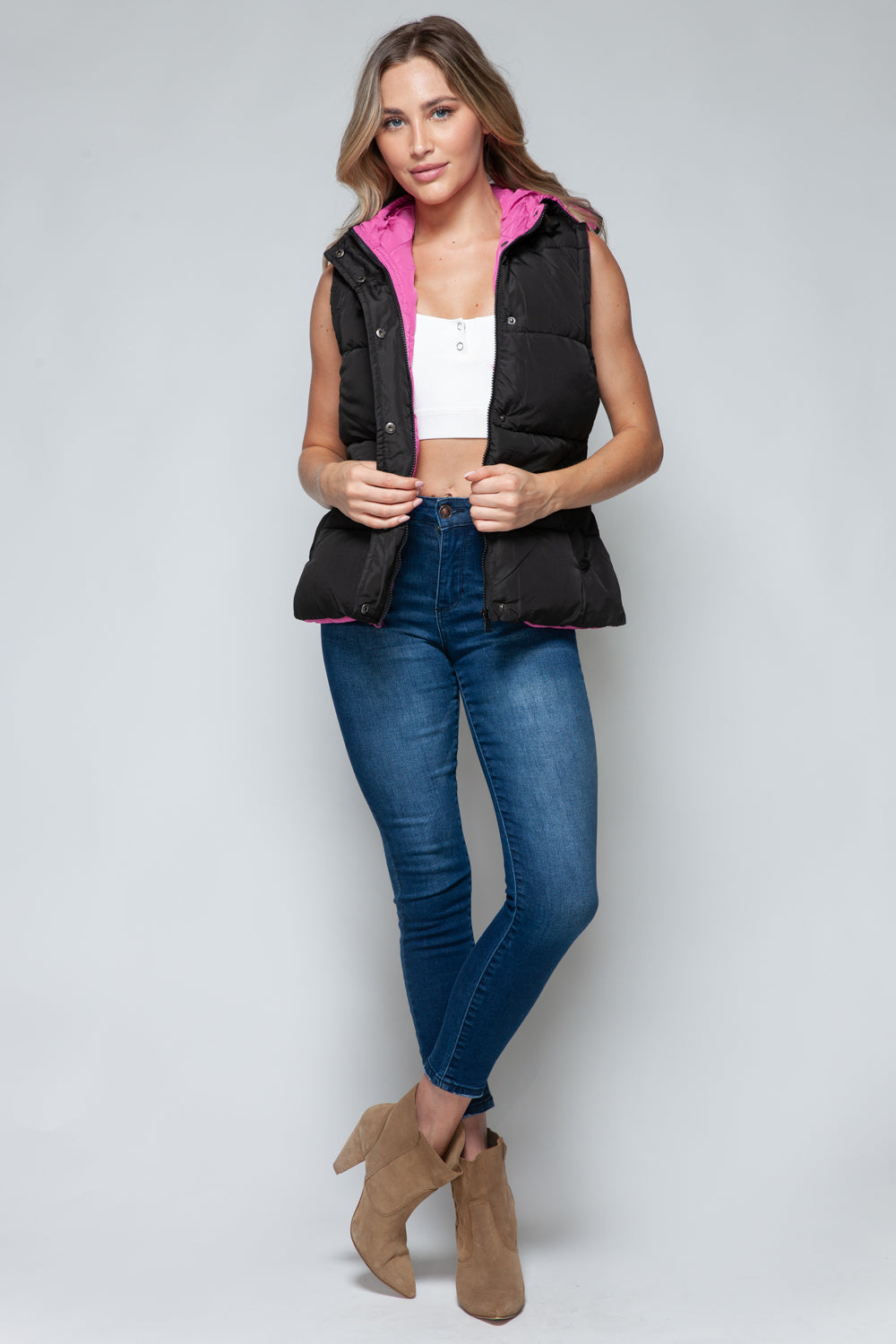 Snobbish Snap and Zip Closure Hooded Vest - Brittney MADE