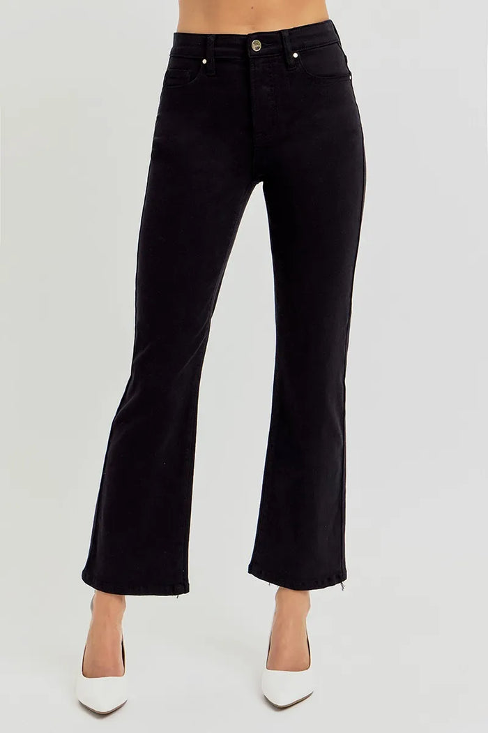RISEN Full Size Tummy Control Elastic Band High Rise Crop Straight Jeans Plus Size - Brittney MADE