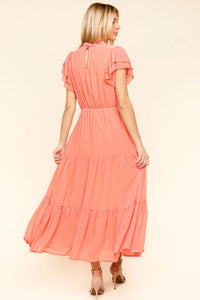 Haptics Full Size Tiered Frill Mock Neck Short Sleeve Dress - Brittney MADE
