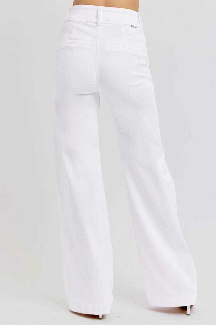 RISEN Full Size Tummy Control Double Button Wide Leg Jeans - Brittney MADE