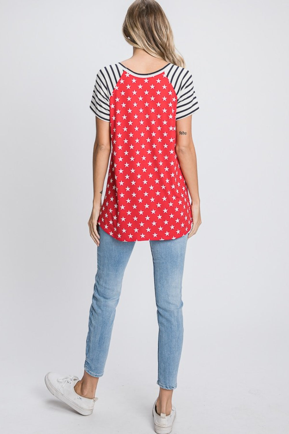 Heimish Full Size Star & Striped Round Neck Short Sleeve T-Shirt Plus Size - Brittney MADE