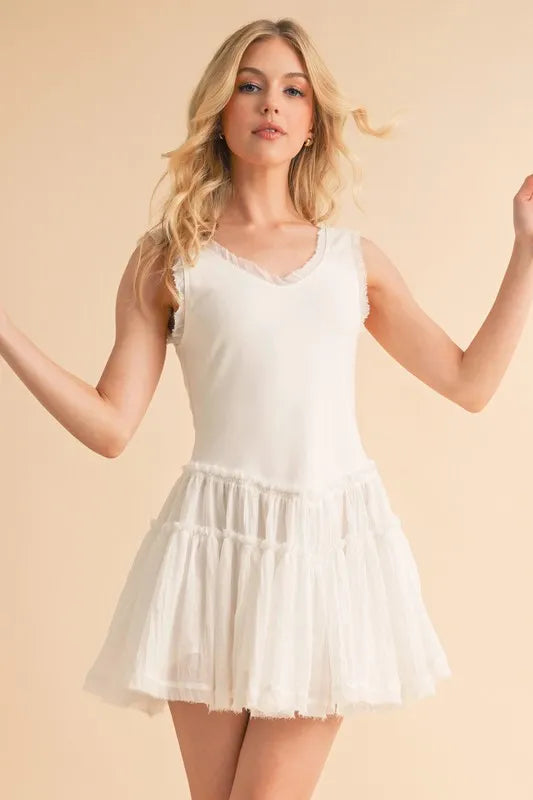 Aemi+Co Frill Sleeveless Drop Waist Mini Dress - Brittney MADE