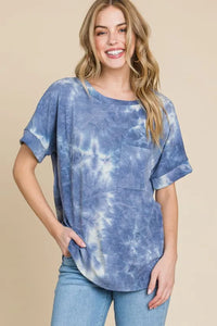 BOMBOM Tie-Dye Round Neck Short Sleeve T-Shirt - Brittney MADE