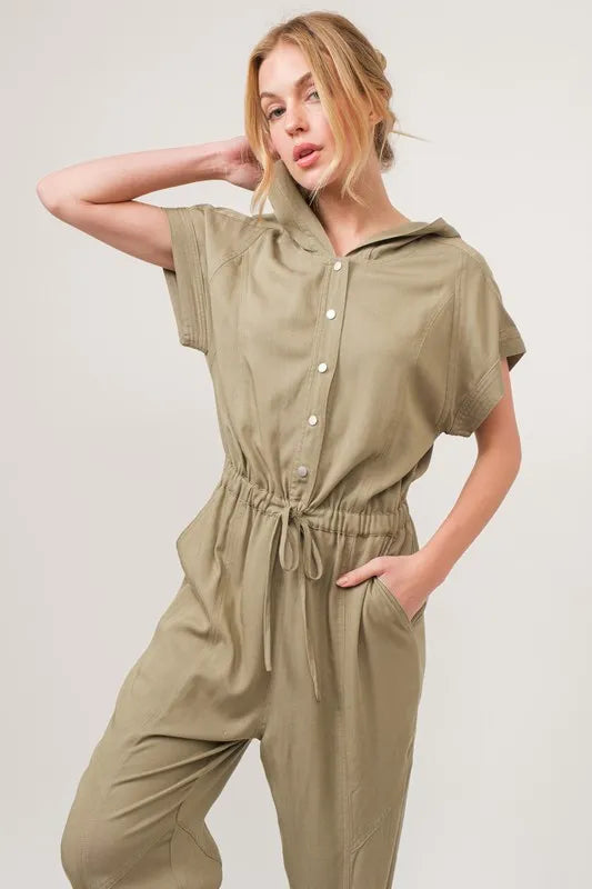 And The Why Washed Short Sleeve Hooded Jumpsuit - Brittney MADE
