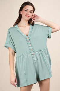 VERY J Two Tone Ribbed Knit Comfy Casual Romper - Brittney MADE