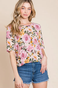 BOMBOM Floral Round Neck T-Shirt - Brittney MADE