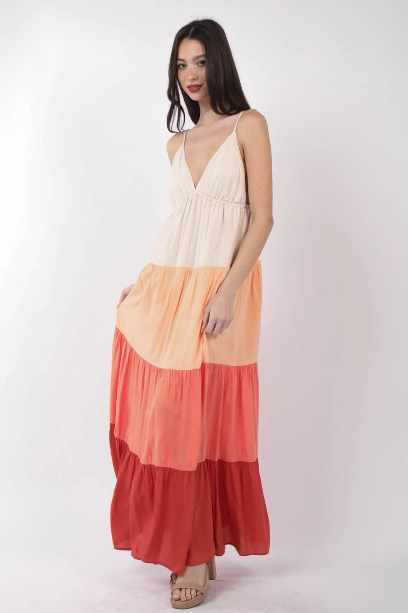 VERY J Color Block Tiered Maxi Cami Dress - Brittney MADE