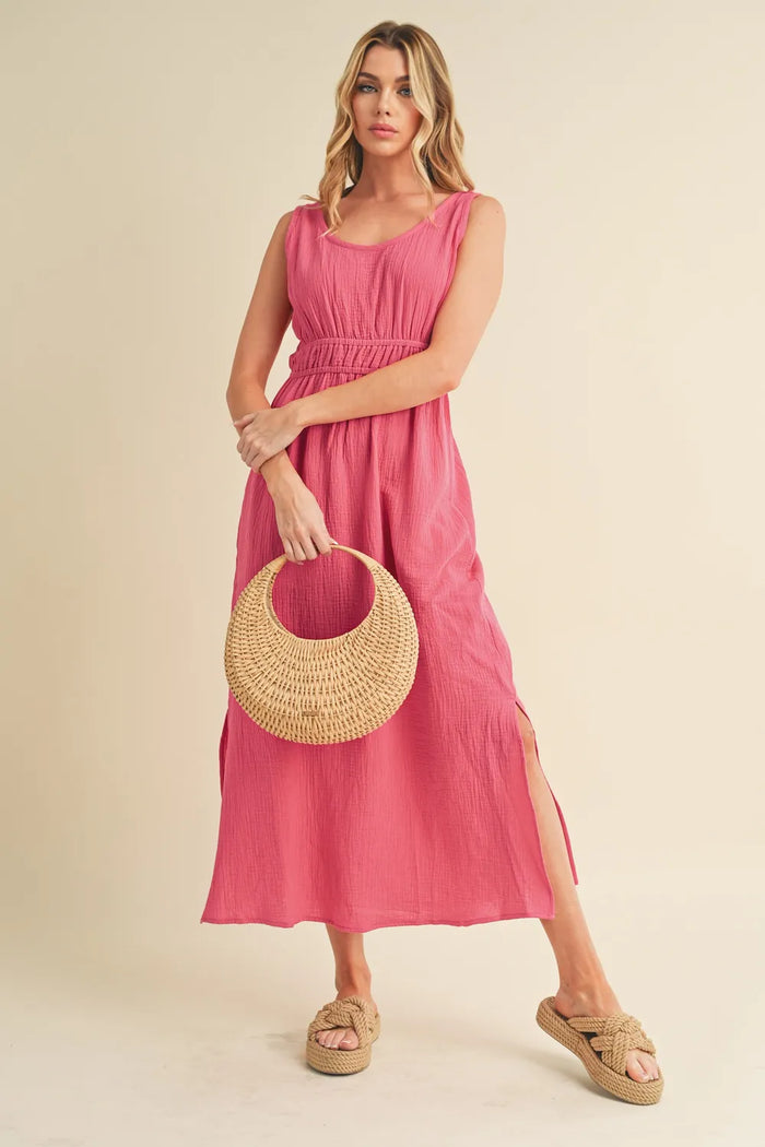 Aemi + Co Side Slit Round Neck Sleeveless Tank Dress - Brittney MADE