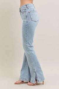 Judy Blue Full Size Tummy Control Vintage Wash Side Slit Slim Boot Jeans Plus Size - Brittney MADE