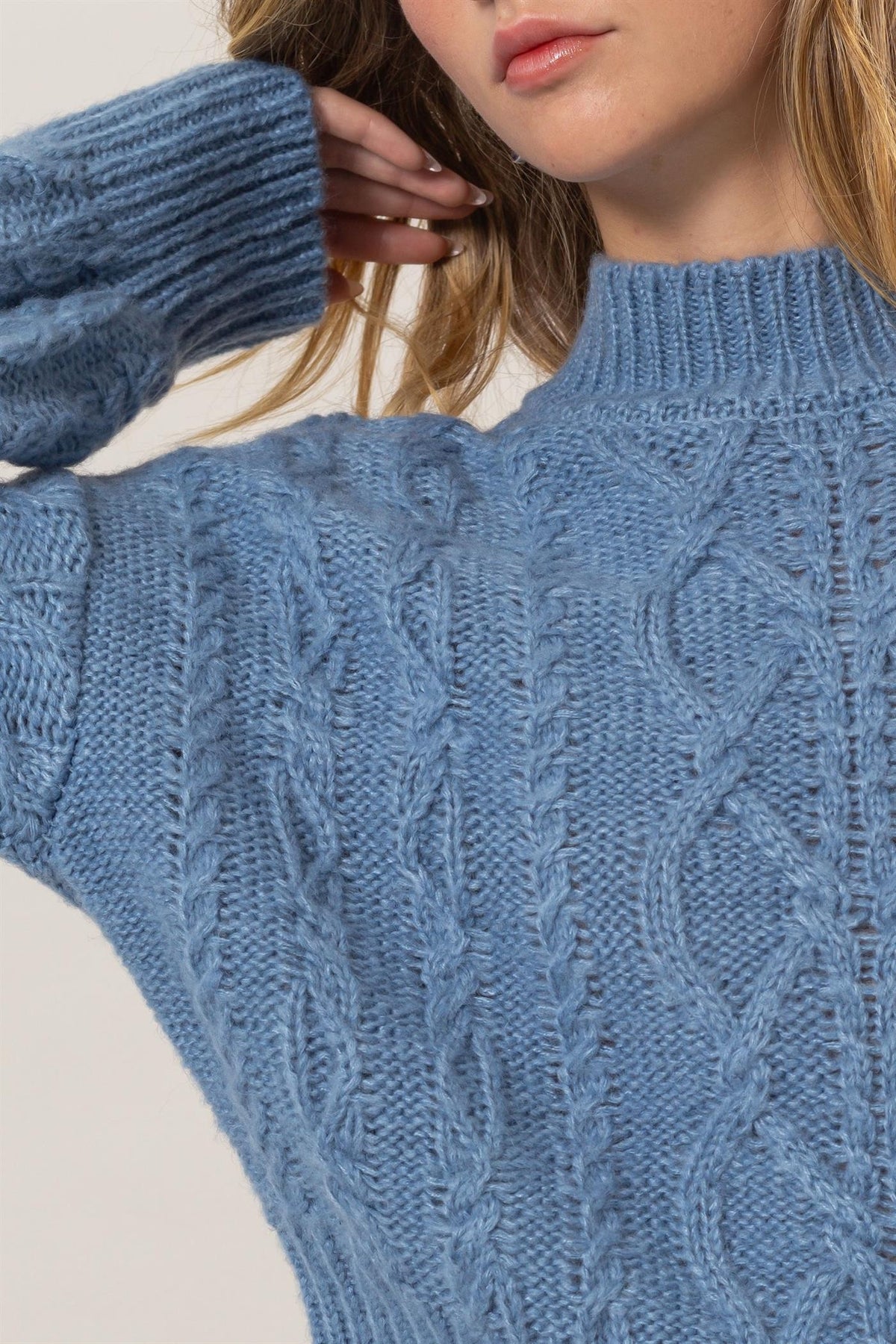 HYFVE Cable-Knit Mock Neck Dropped Shoulder Sweater - Brittney MADE