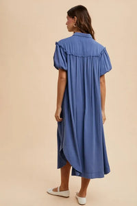 Annie Wear Mineral Washed Button Down Puff Sleeve Shirt Dress - Brittney MADE