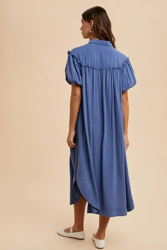 Annie Wear Mineral Washed Button Down Puff Sleeve Shirt Dress - Brittney MADE