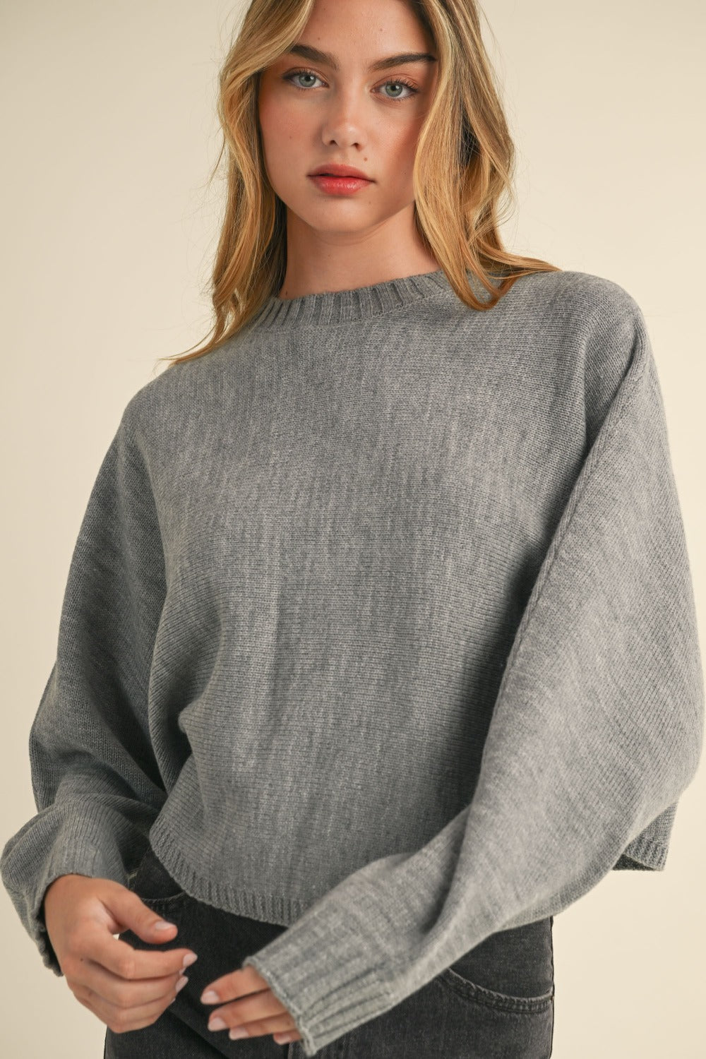 Mable Round Neck Dolman Sleeve Cropped Sweater - Brittney MADE