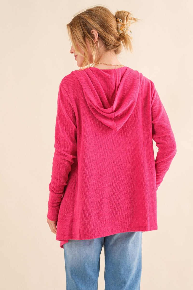 And The Why Full Size Thermal Hooded Open Front Cardigan with Pockets - Brittney MADE