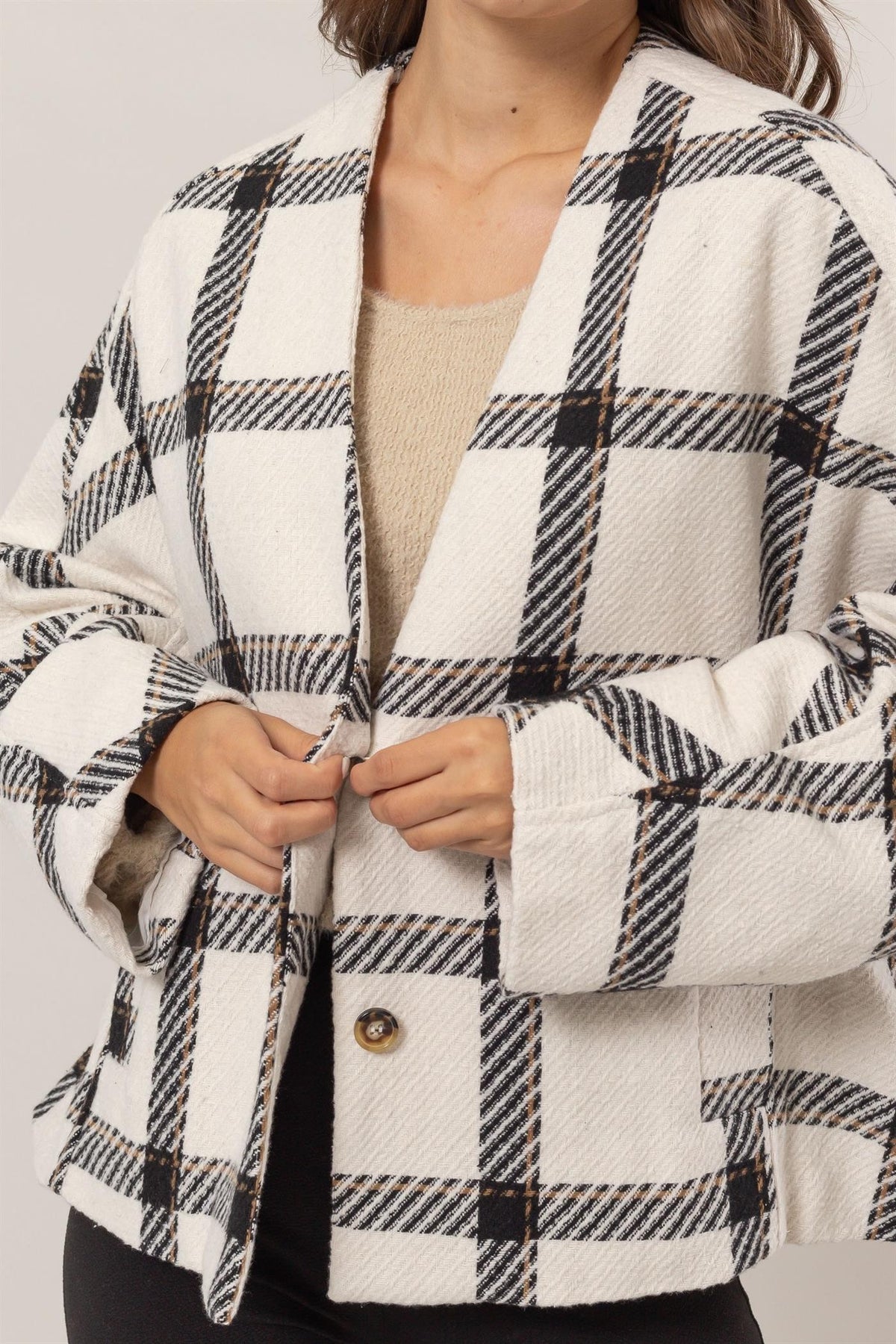 HYFVE Plaid Long Sleeve Jacket with Side Slit Pockets - Brittney MADE