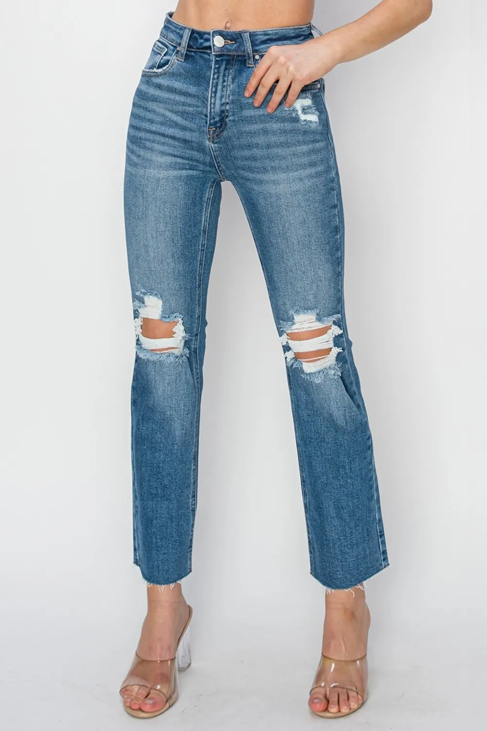 RISEN High Rise Distressed Ankle Jeans - Brittney MADE
