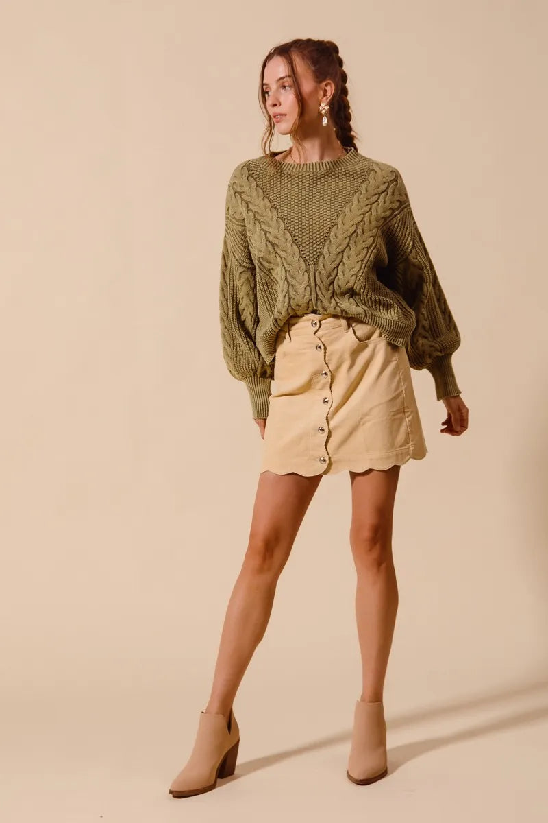 SO ME Scallop Buttoned Front Corduroy Mini Skirt - Brittney MADE
