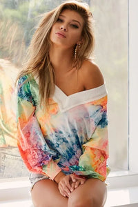 BiBi Tie Dye Soft Knit Jersey V-Neck Top - Brittney MADE