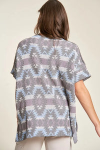 Davi & Dani High-Low Geometric Round Neck Knit Top - Brittney MADE