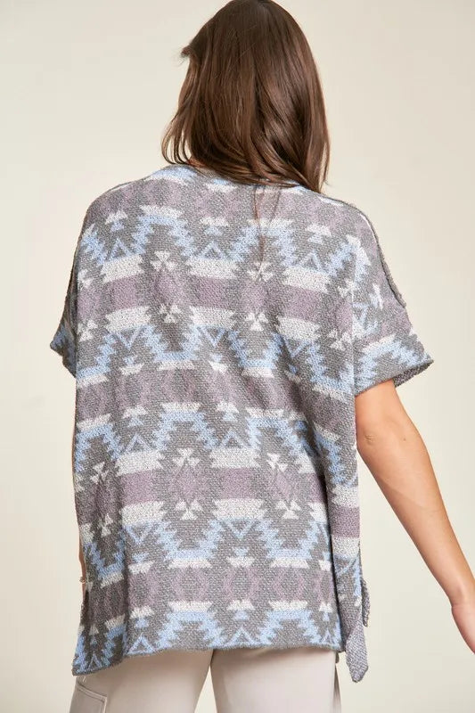 Davi & Dani High-Low Geometric Round Neck Knit Top - Brittney MADE