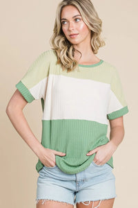 BOMBOM Color Block Short Sleeve T-Shirt - Brittney MADE
