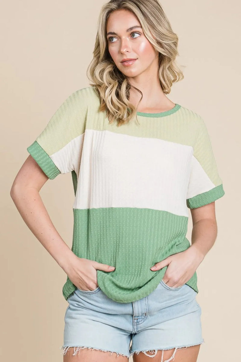 BOMBOM Color Block Short Sleeve T-Shirt - Brittney MADE