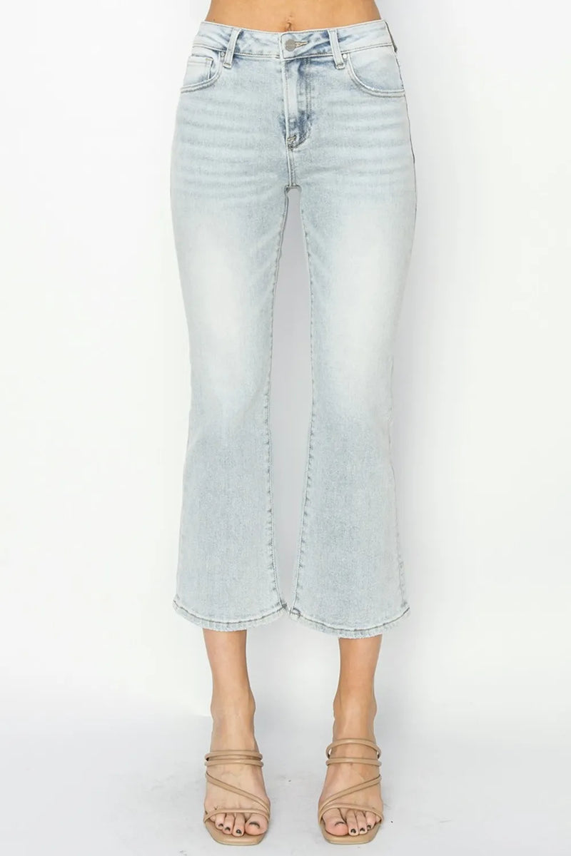 RISEN Full Size Mid Rise Cropped Flare Jeans - Brittney MADE