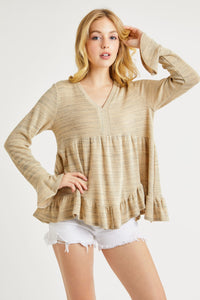Hailey & Co V-Neck Flounce Sleeve Knit Top - Brittney MADE