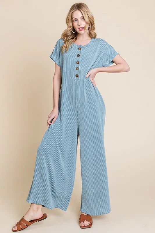 BOMBOM Rib Knit Jumpsuit with Button Detail - Brittney MADE