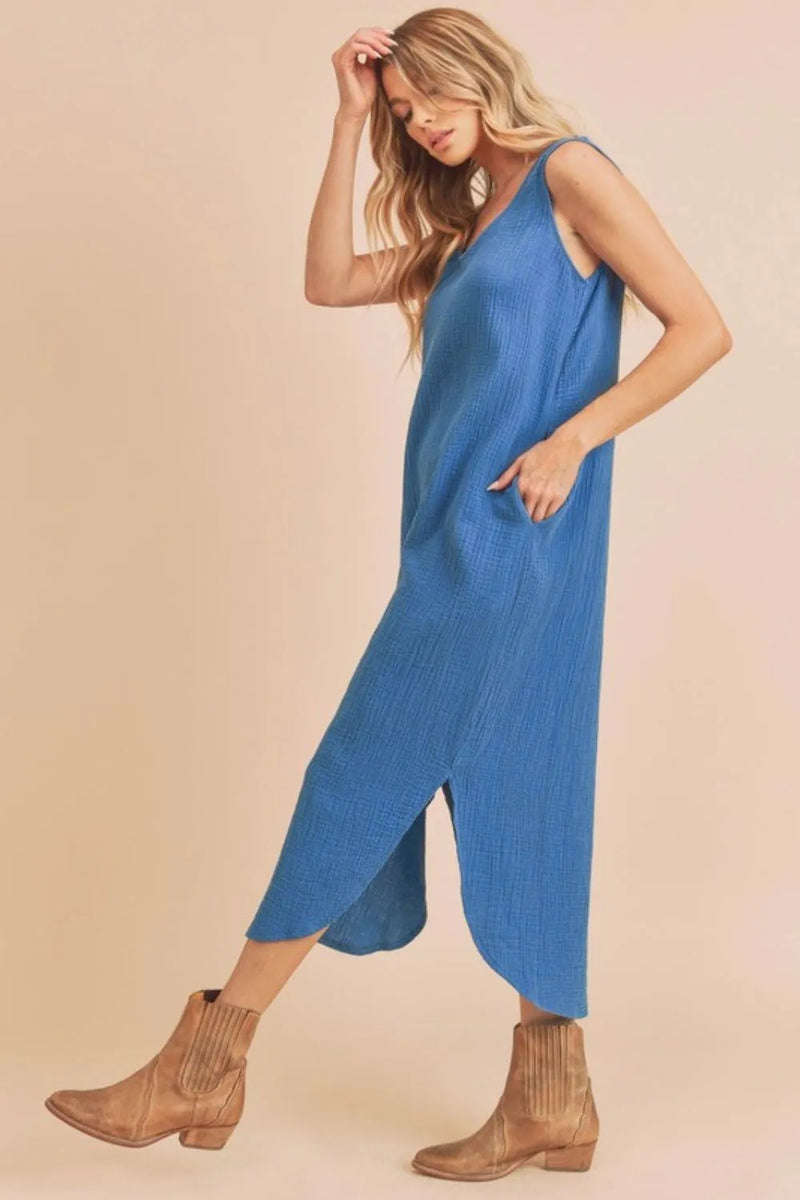 Aemi + Co Round Neck Midi Tank Dress with Pockets - Brittney MADE