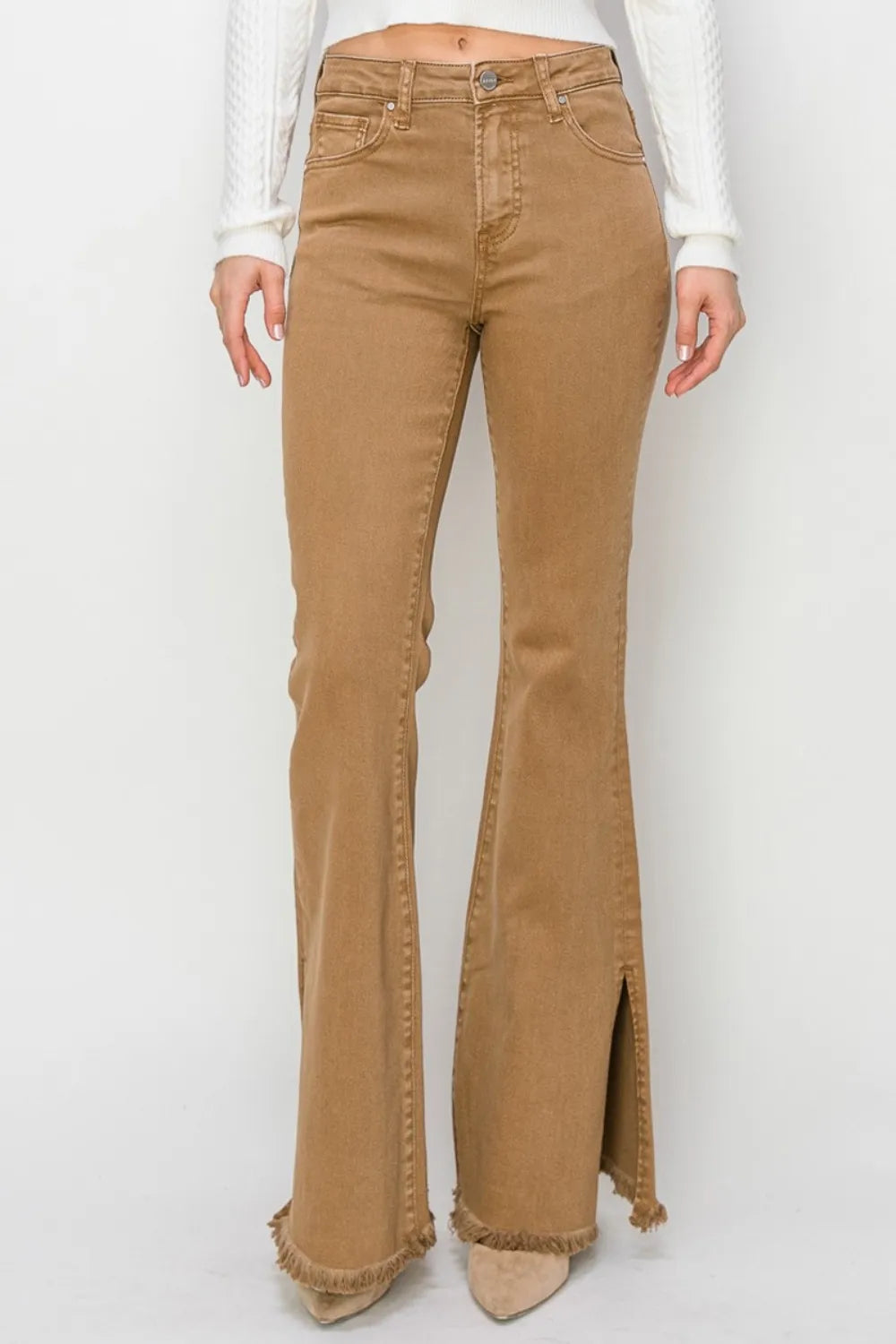 RISEN Bailey Full Size High Waist Side Slit Flare Jeans - Brittney MADE