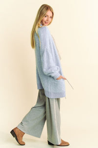 Davi & Dani Ribbed Hem Button Up Long Sleeve Cardigan - Brittney MADE