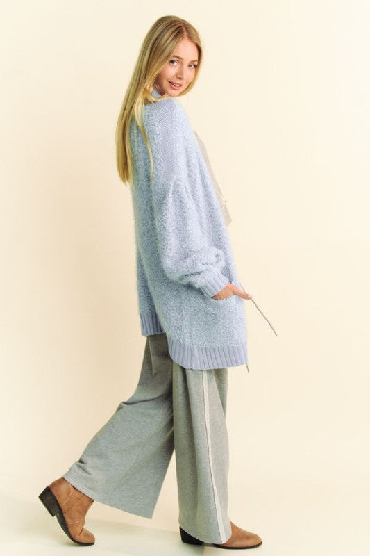 Davi & Dani Ribbed Hem Button Up Long Sleeve Cardigan - Brittney MADE