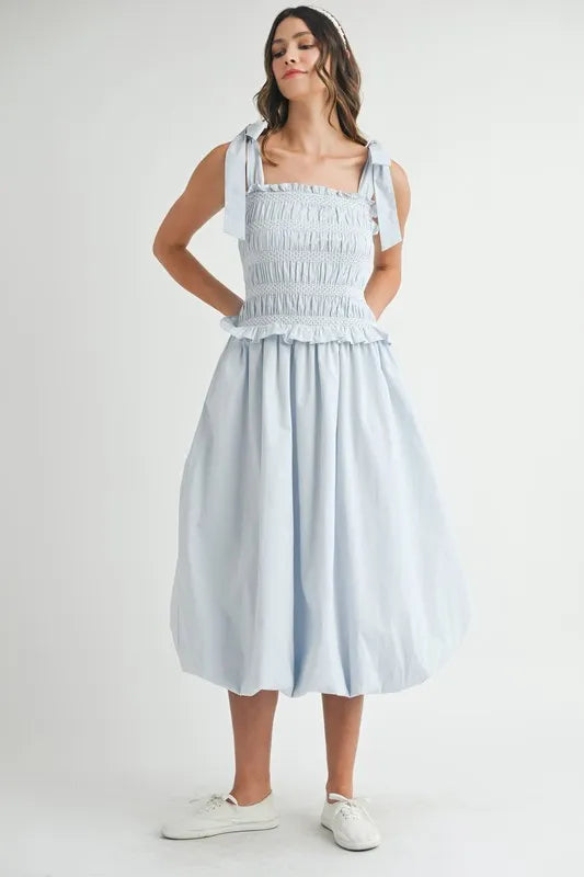 MABLE Smocked Bodice Bubble Midi Dress - Brittney MADE