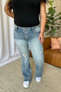 Judy Blue Full Size Medium Rise Tummy Control Destroy Flare - Brittney MADE